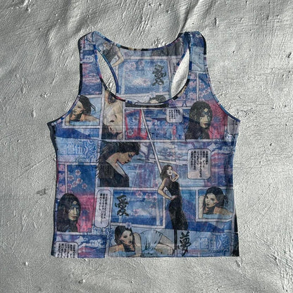 Y2K Comic Strip Mesh Tank