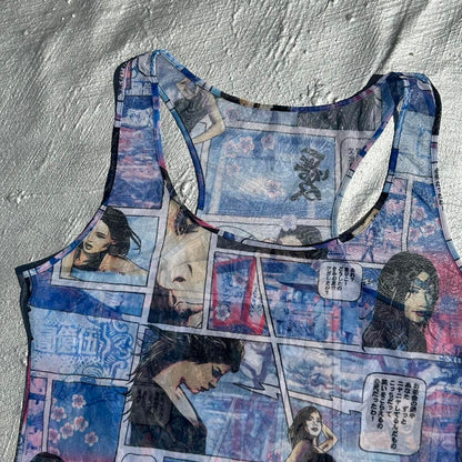 Y2K Comic Strip Mesh Tank